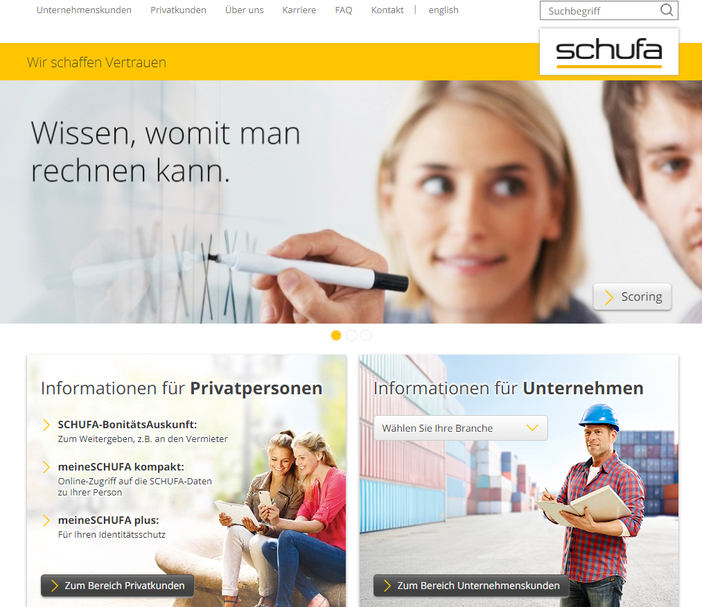 SCHUFA Webseite